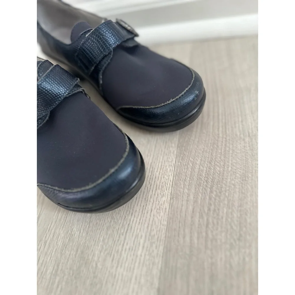 Alegria Khloe Mary‎ Jane Comfort Shoes Women 37 Navy Blue Leather Lizard Buckle